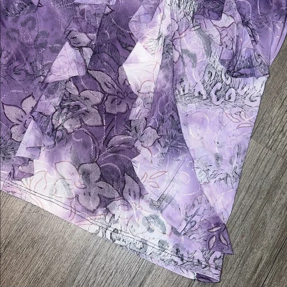 dressbarn Purple Floral Knit Sleeveless Ruffle top Large - Picture 3 of 6